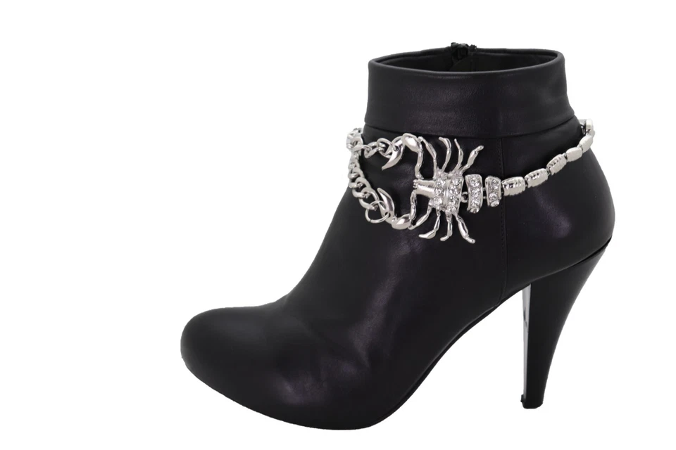 Mujer Plata Metal Bota Cadena Pulsera Tobillera Zapato Escorpión Dije Elegante Elegante Foto 3 de 4