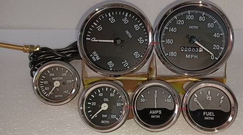 Kit De Compteurs Réplique Smiths 52mm - Température, Huile, Essence, Ampère, Vitesse 180 MPH - Neuf