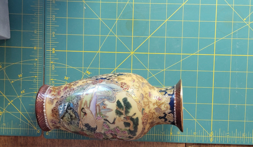 Ancien vase japonais satsuma moriage oiseau floral émail craquelé signé - Photo 8/8