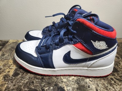 Nike Air Jorda 1 Mid SE (GS) USA Olympic White Navy Blue Red Youth 6Y