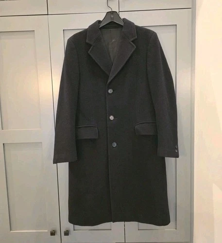 Vintage Lined 100% Wool Coat 42" Length Overcoat Navy Blue Men's 38R Yugoslavia - product listing photo