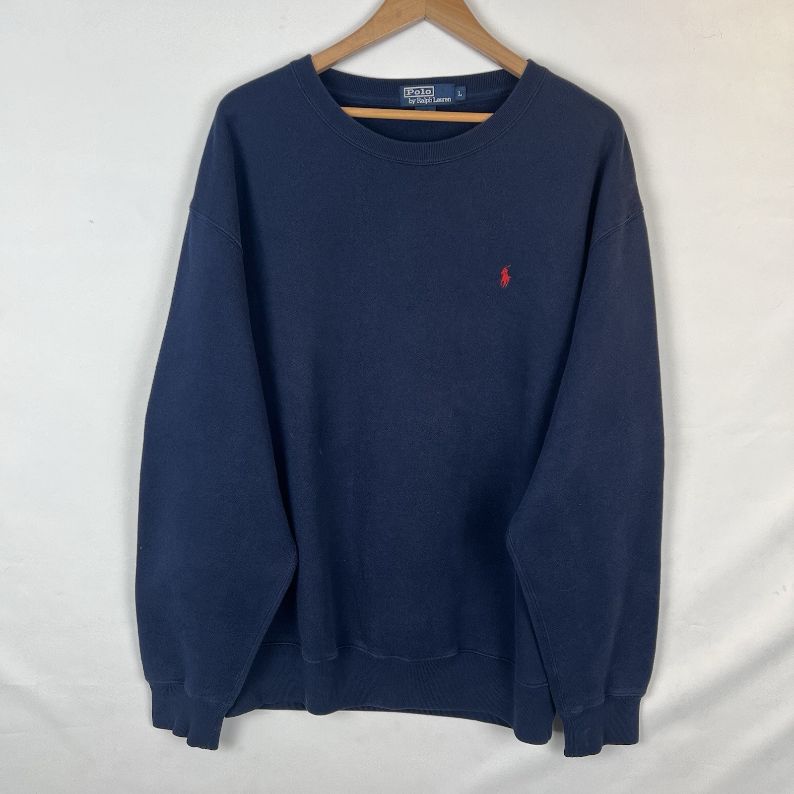 Polo Ralph Lauren uomo grande blu scuro blu navy girocollo felpa rosso pony cotone