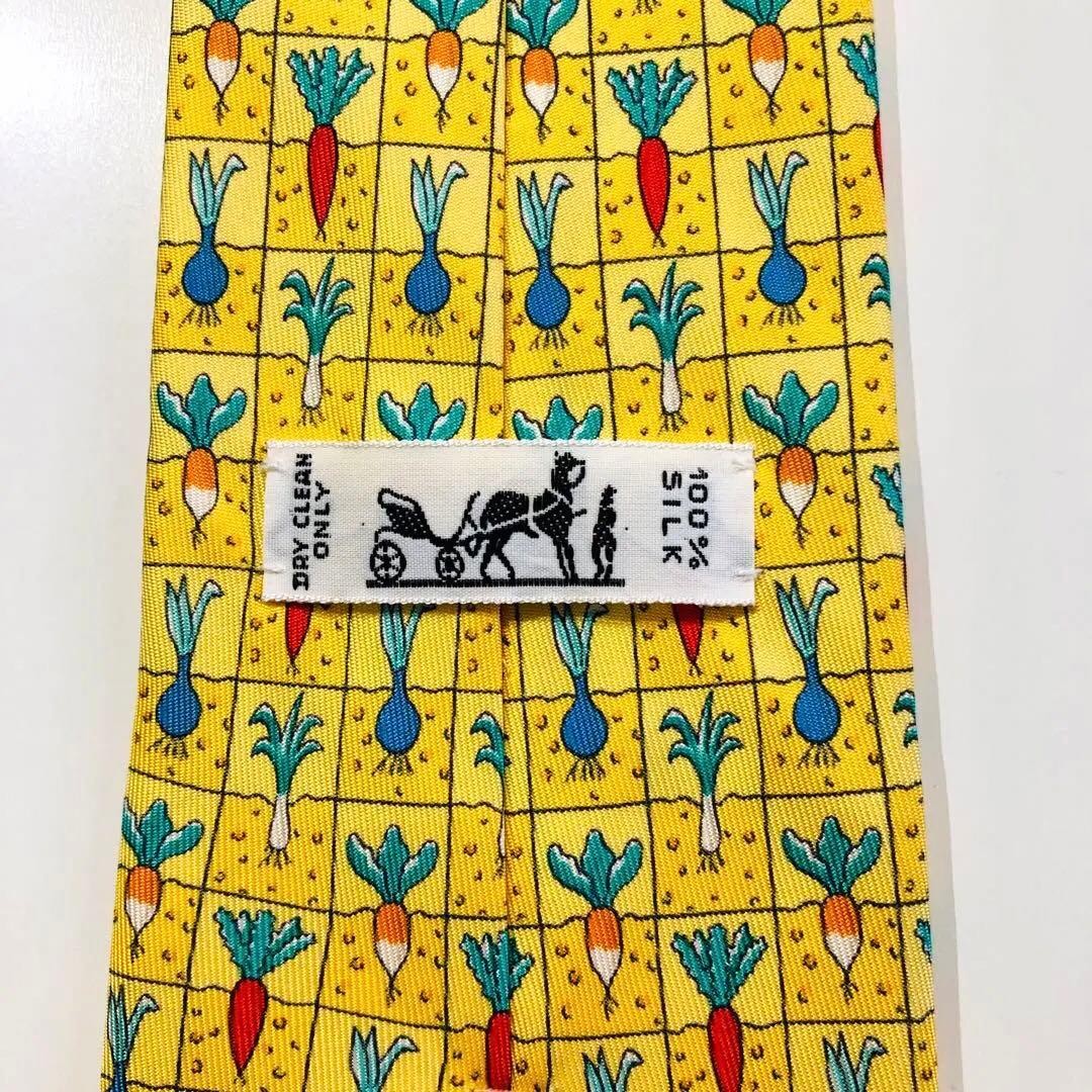 Hermes Tie Pattern Light Yellow Vegetable Motif U… - image 4