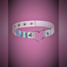 Holographic Heart Choker Necklace Adjustable Festival / Rave / Goth