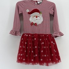 Counting Daisies Girls Red Striped Santa Tulle Christmas Holiday Dress Size 6
