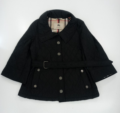 Burberry London Women Quilted Belted Mid-Length Black Nova Check 3Jacket Coat 14