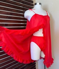 2 PC 1960s Vintage Light Blue Green Lace Sheer Nightgown  Robe Peignoir Set