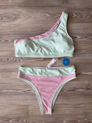 Cupshe Bikini Set Pink Grün Macaron One Shoulder L / 12 - Neu mit Etikett