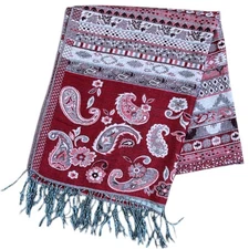 Pashmina 100% Cashmere Paisley Floral Bohemian Tassels Rectangle Scarf
