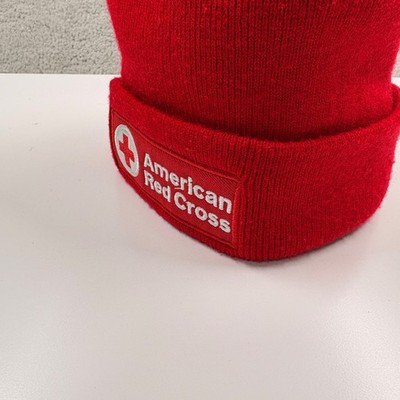 30's U.S. ARMY RED CROSS KNIT CAP バラクラバ American Red Cross Beanie Adult OSFA One Size Red Flip Cuff Ribbed