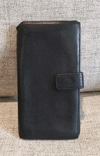 Longchamp Pebbled Leather Long Flap Envelope Credit Card Wallet Black 