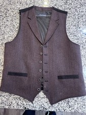 Paul Fredrick Waistcoat Vest Brown Checker Wool Lightweight Men Sz 40 BLN