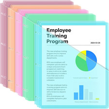 15 Pack 3 Hole Punch Colored Plastic Document Folders, Poly Translucent Slash Fi
