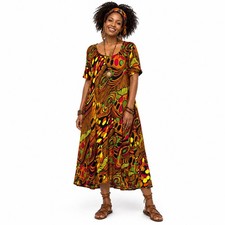 Boho Festival Dress Bold Tribal Print Flowy Chic. Large.