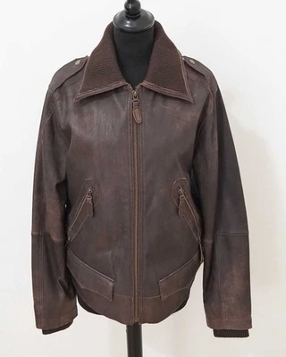 H&M Damen Lederjacke Gr. 46 Dunkelbraun Nappaleder Bomberjacke Vintage - Bild 1 von 4