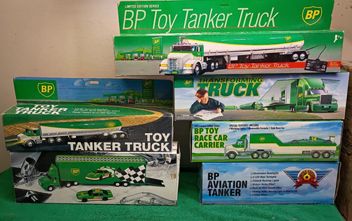 6pc LOT Vintage 1992-97 BP Toy Trucks Tanker Aviation Racecar Collector Series!!