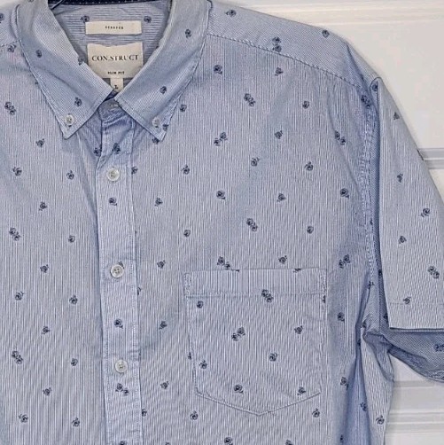 CONSTRUCT Men's Button Down Blue Slim Fit Floral … - image 2