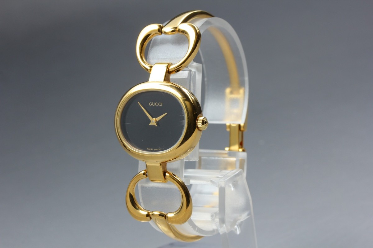 Exc+5] Vintage Gucci 1600 25mm Black X Gold Quartz Ladies Watch