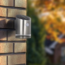 LUCECO SOLAR LED WALL LIGHT PIR SENSOR STAINLESS STEEL IP44 OUTDOOR SECURITY