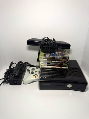 Microsoft Xbox 360 E 250GB Black Console w/ Kinect + White Controller w/5 games