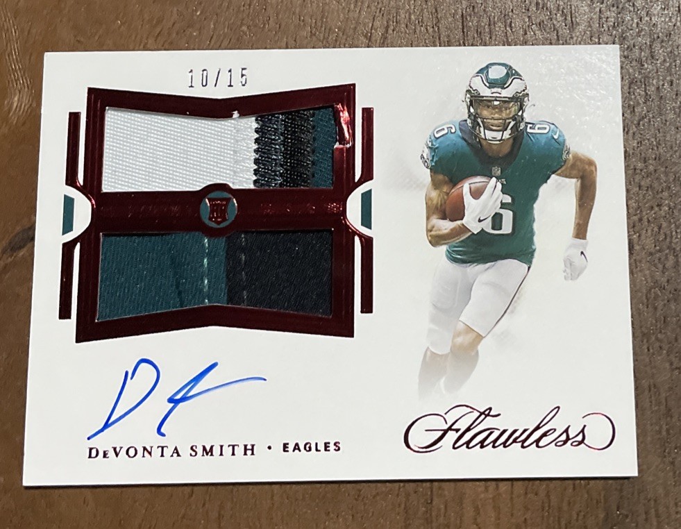 DeVonta Smith Panini Flawless Rookie Dual Patch Autograph #RDPADVS Ruby