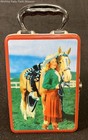 Tin Lunchbox Western Cowgirl Horse Scene Metal Storage Container Red Trim — photo 1