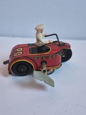 Vintage Marx Wind Up Tin Police PD Motorcycle and Side Car