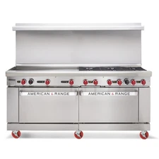 American Range 72" Gasl 6 BurnerRange w/ 36" Left Side Manual Griddle