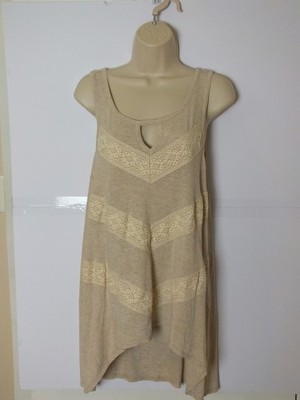 Francesca's Buttons Asymmetrical Mini Dress Beige Size M Laced Keyhole Front NWT