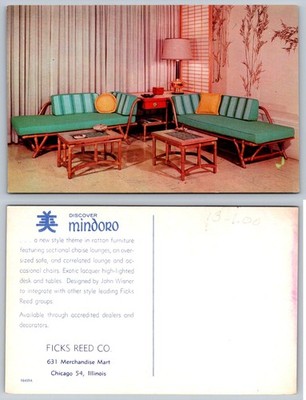Ficks Reed Mindoro Rattan Furniture Mid-Century Modern Advertising Postcard