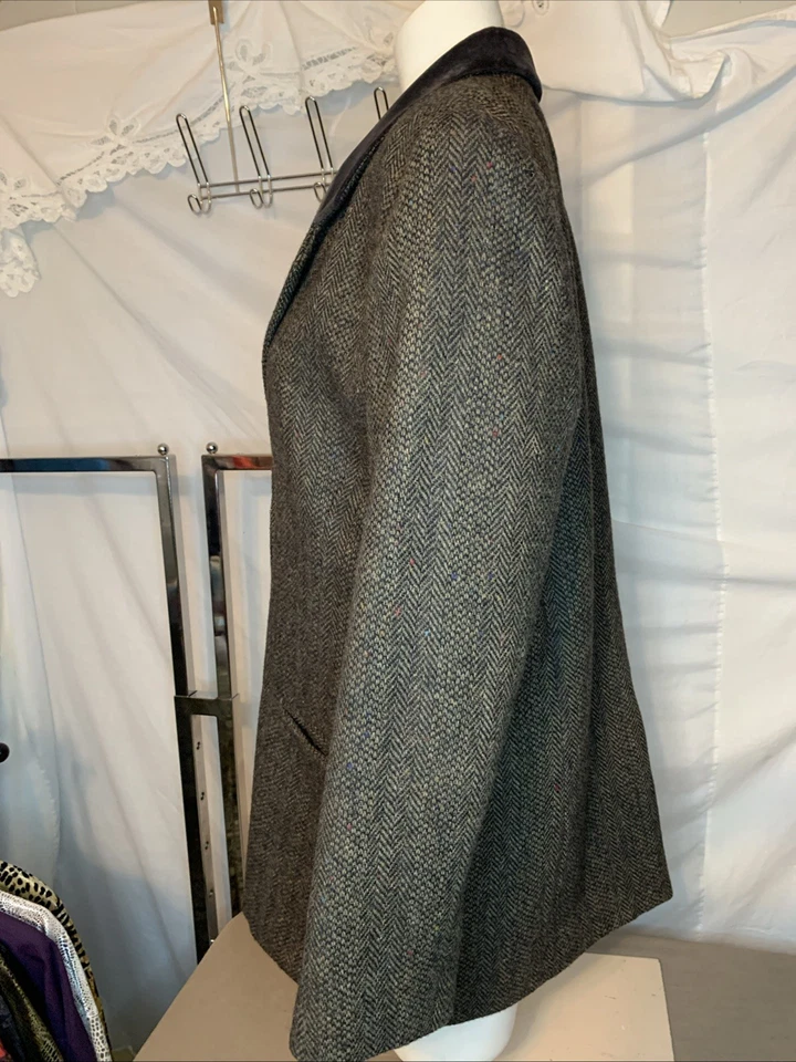 Blazer International Scene marrón espiga 100 % lana con cuello de gamuza 3 botones 12 Foto 2 de 4