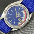 JAPAN VINTAGE SEIKO 5 AUTOMATIC 7009A MENS BLUE COLOR DIAL WATCH a2452-U