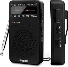 PRUNUS Portable AM FM Radio Battery Operated Lightweight Black Pocket Size