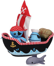 Neoprene Pirate Ship 5 Piece Floating Spill N Fill Bath Toy with Quick Dry Spong