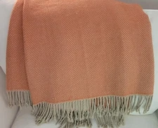Threshold Throw Afghan Orange Beige Herringbone Fringed 51" x 64"