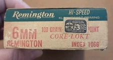 Vintage Remington 6mm Core-Lokt 100 Grain Empty Ammo Box with Insert Index 1066