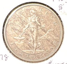 Philippines 1905-S peso KM 168 straight S serif  XF (w)