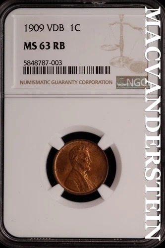 1909 VDB Lincoln Wheat Cent - NGC MS 63 RB - Scarce  No Reserve  #SLK599