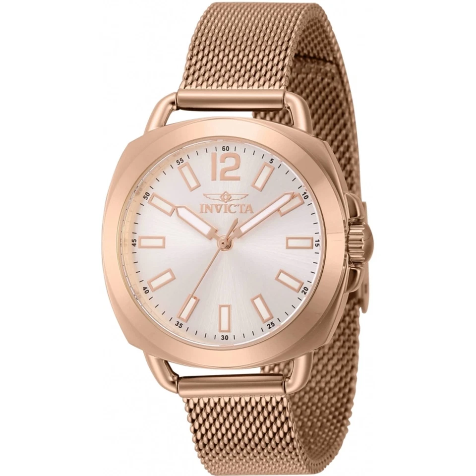 Reloj para mujer Invicta flor silvestre plata esfera latón pulsera oro rosa 46339