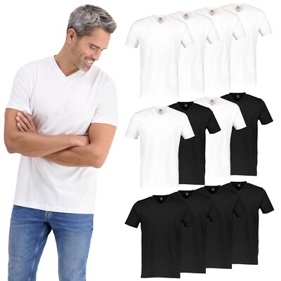 LERROS Herren T-Shirt V-Ausschnitt V-Neck kurzarm Baumwolle weiß schwarz 4 Stück