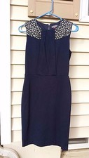 Vince Camuto Navy Blue Dress, Studded STRETCH Size 0 Office Work