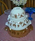 3 Vintage Pyrex EARLY AMERICAN Cinderella Mixing Nesting Bowls 441 443 444