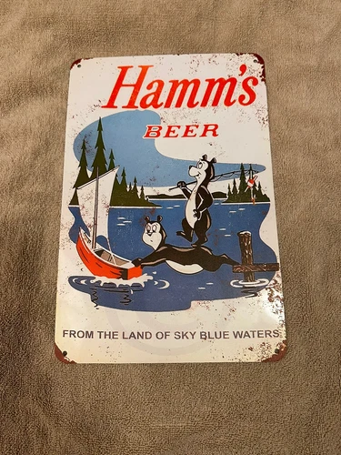 VINTAGE TIN SIGN Hamm"s BEER / FROM THE LAND OF SKY BLUE WATERS