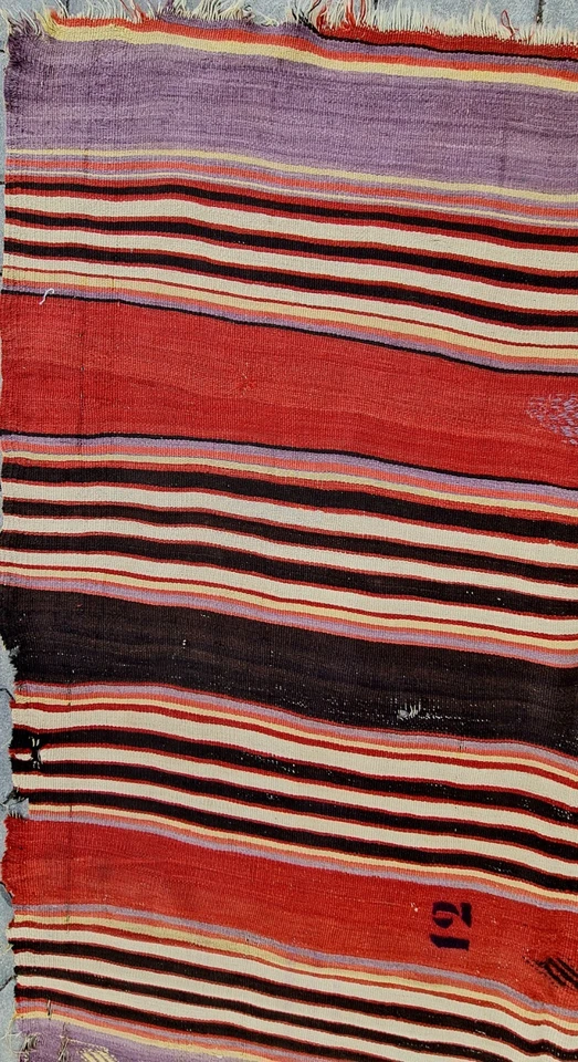 Alfombra antigua del siglo XIX, kilim a rayas, alfombra oriental, alfombra de área 5x8, alfombra tribal 5x8 Foto 3 de 4