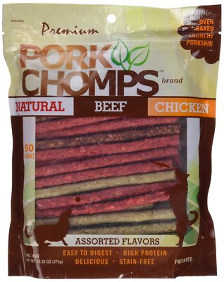 Pork Chomps Dog Chews, 5-inch Munchy Sticks, Assorted Flavors, 50 Count (Pack...