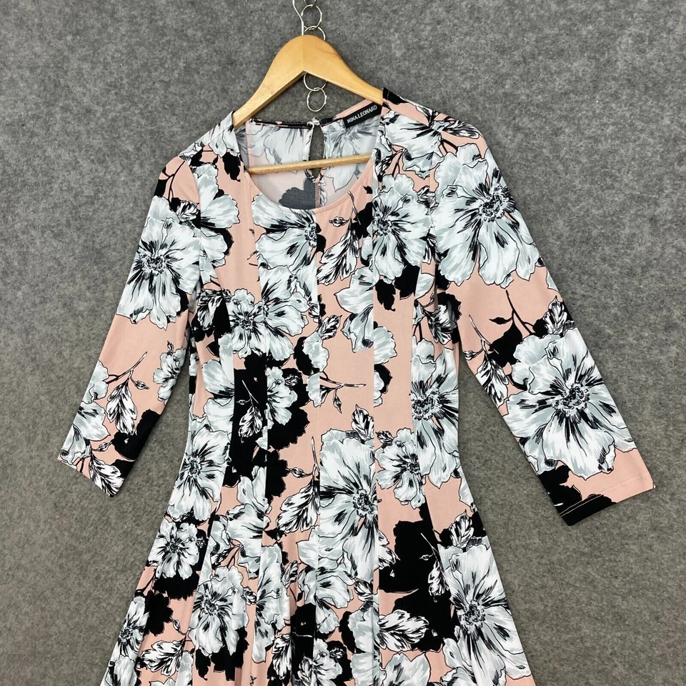 Vestido para mujer Nina Leonard talla S pequeño rosa floral línea A jersey elástico 13316 Foto 2 de 4