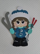Skiing Girl Brown Hair. Scrapbook, Card Making Paper Piecing