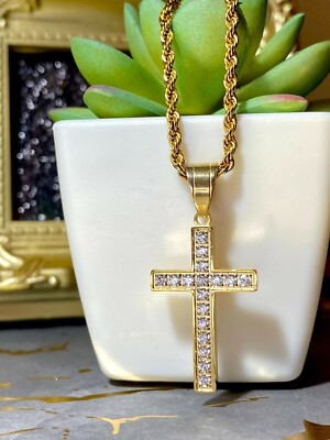 1Ct Round Cut GH/SI Natural Diamond Cross Unisex Pendant Solid 14k
