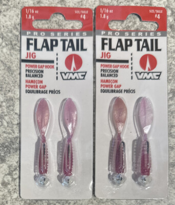 2 Packs VMC Pro Series Flap Tail Ice Fishing Jig 1/16 OZ  Purple Pearl