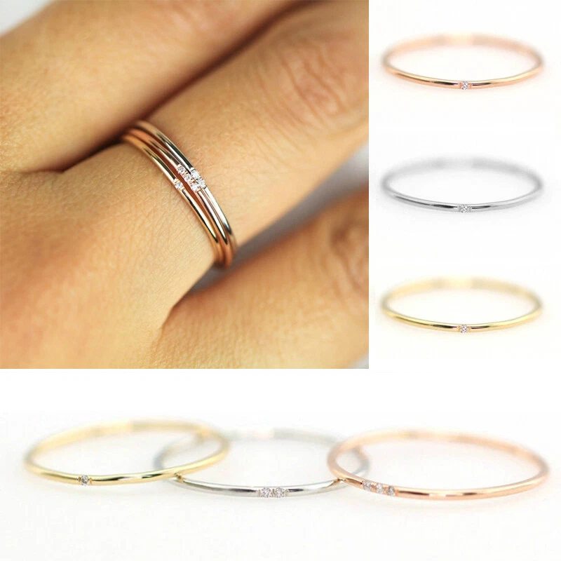 Women Engagement Ring Copper Zircon Rings Dainty 1mm Simple Fashion Jewelry
